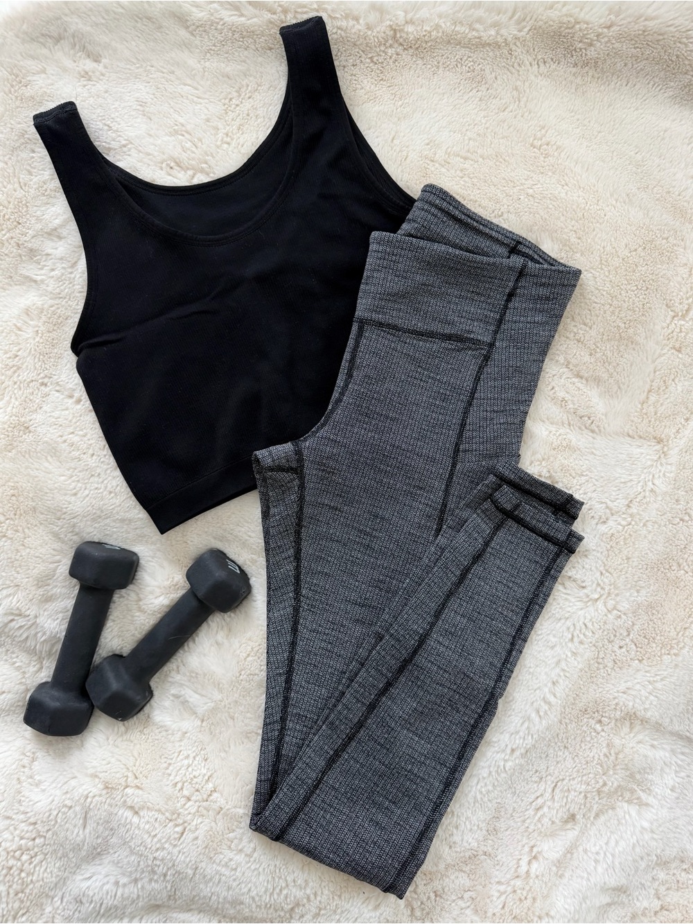 High-Rise Ribbed Grey Leggings - Women's Activewear